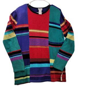 90s Deadstock Koret Multi-Color Striped Sweater Size M Long Sleeve Bright